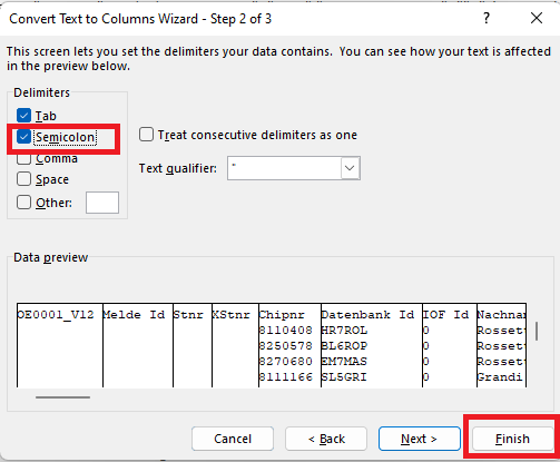 Excel semicolon