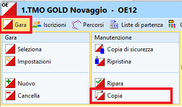 Menu copia gara