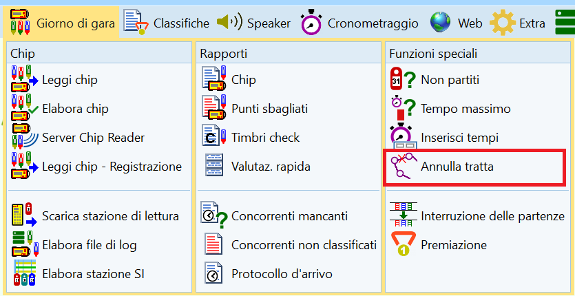 Menu annulla tratta
