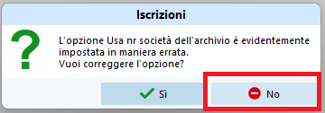 Conferma Nr società dall'archivio