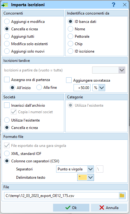 Import iscrizioni da file