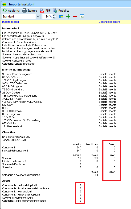 Verifica il caricamento delle iscrizioni