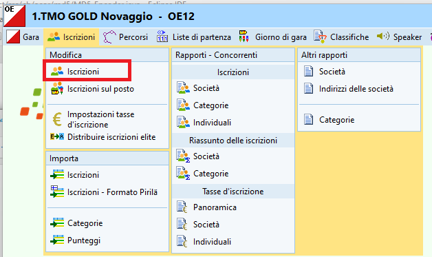 Modifica > Iscrizioni
