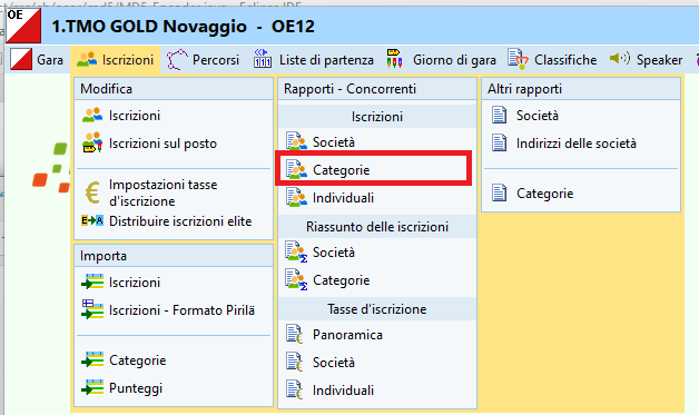 Menu iscrizioni per categorie