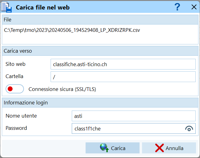 Carica file nel web