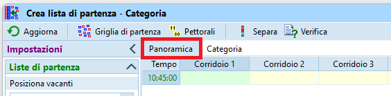 Tab panoramica in crea liste di partenza