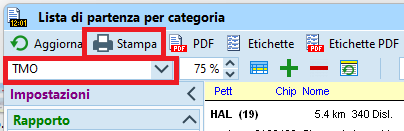 Menu stampa la lista di partenza per categoria