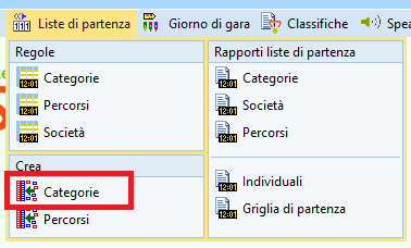 Menu crea liste di partenza per categoria