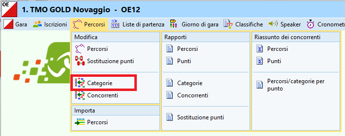 Menu abbinamento percorsi - categorie