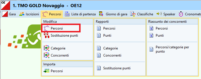 Menu modifica percorsi