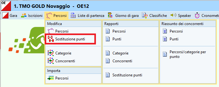 Menu sostituzione punti