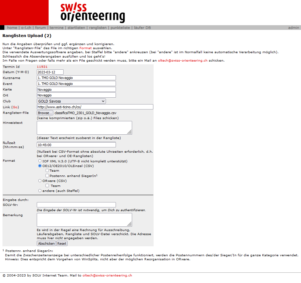 Solv Webformular